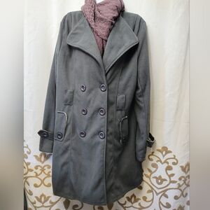 Chic Charcoal Double-Breasted Women's Pea Coat